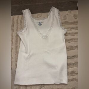 White Brandy Melville Lace Trim V neck Tank Top